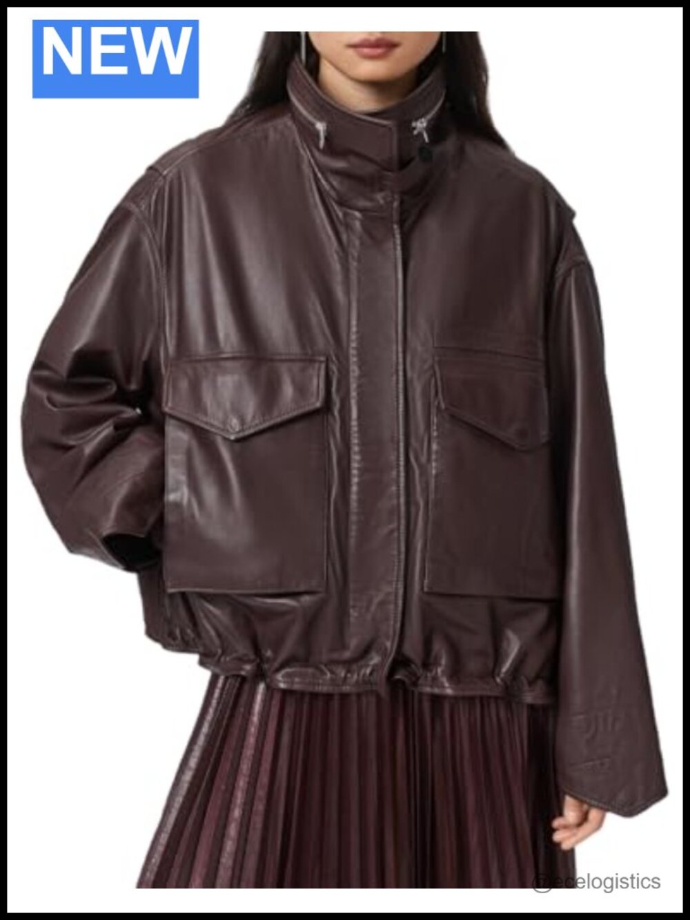 Cropped Leather Moto Jacket with Funnel Neck